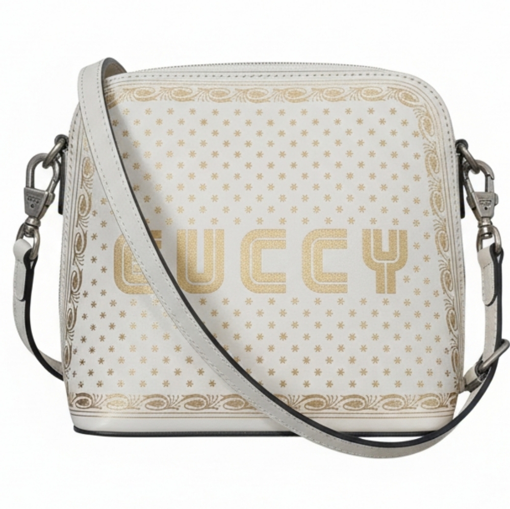 Gucci Guccy Sega Mini Dome Crossbody Bag White Gold